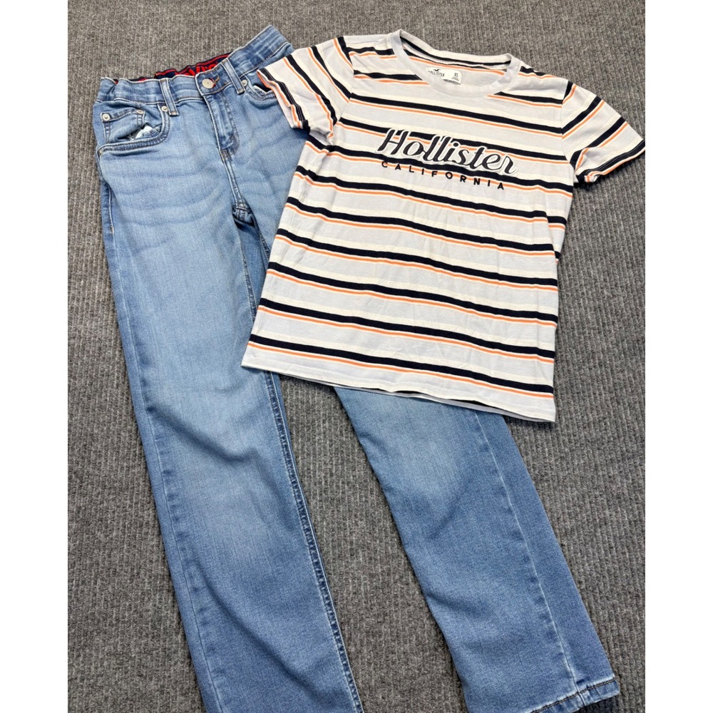 Levis 514 Straight Jeans 27x29 & Hollister Striped T-Shirt Set Kids Size 14 XS